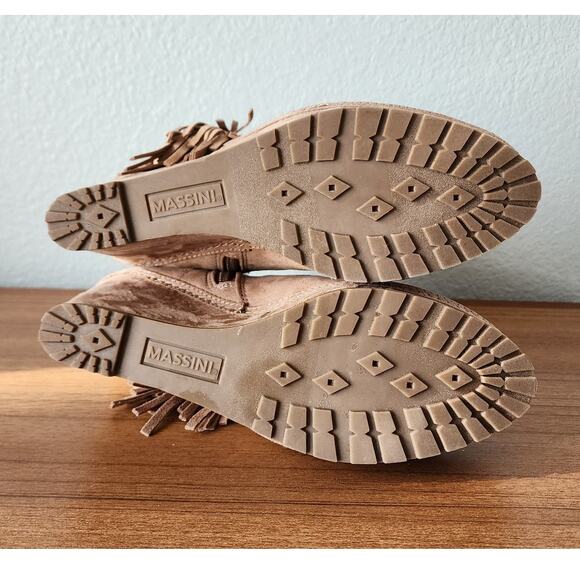 Massini Faux Suede Fringe Zip Hidden Wedge Ankle Booties - Picture 6 of 9